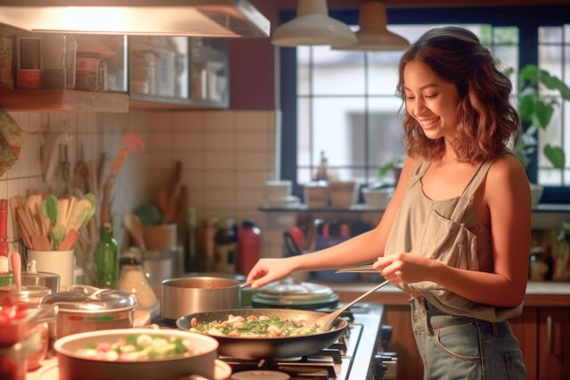 食事の支度をする女性