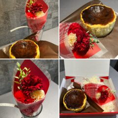 贈り物や、お祝いに「驚きと喜びを贈る」枯れない花束とバスクチーズケーキの贅沢なセット!